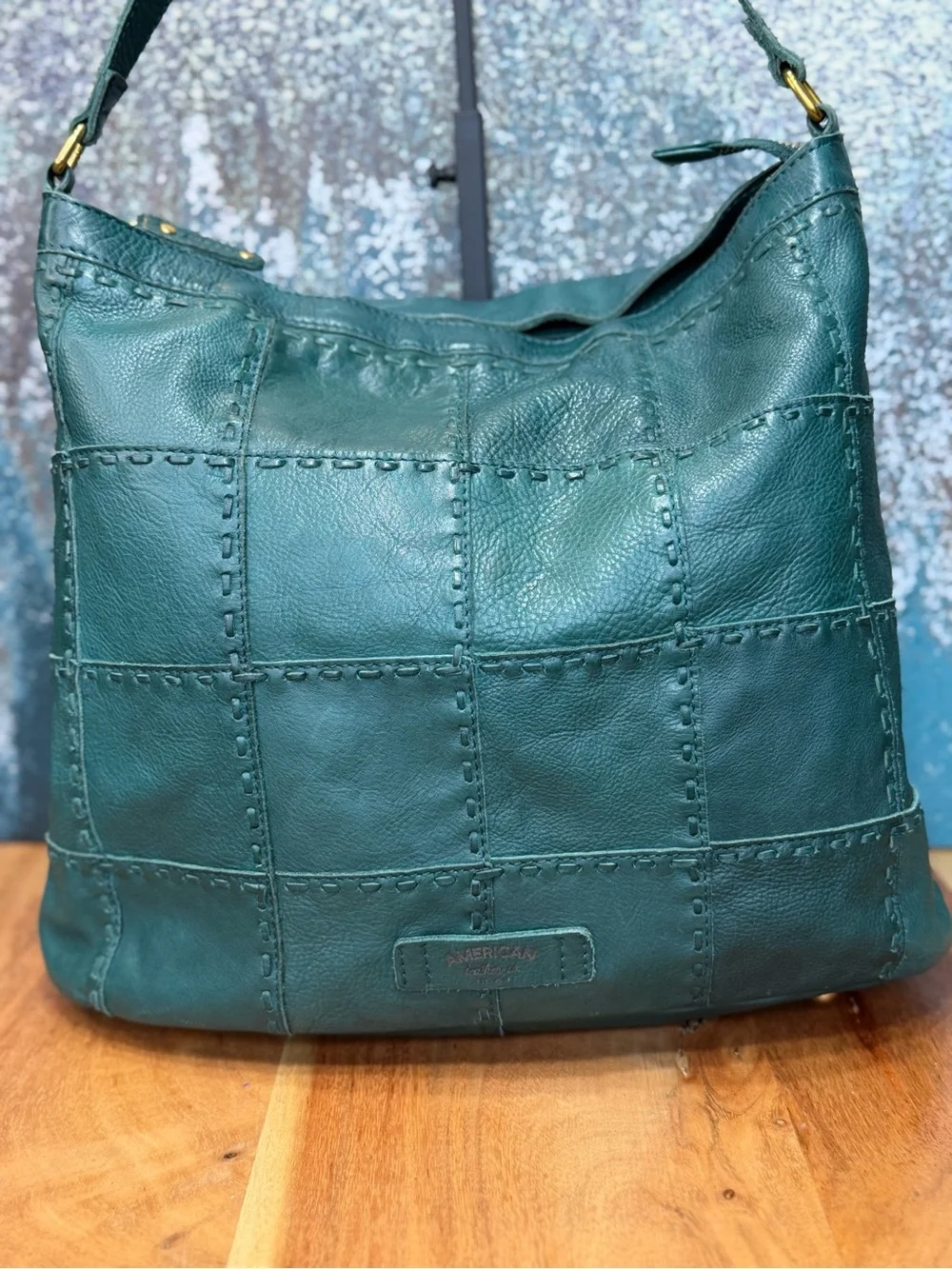 American Leather Co Boho Hunter Green Patchwork Leather Satchel/Crossbody (EUC)